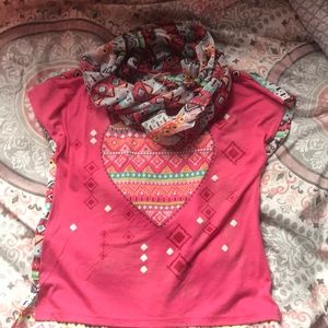 Multi Color-Girls Top With Scarf